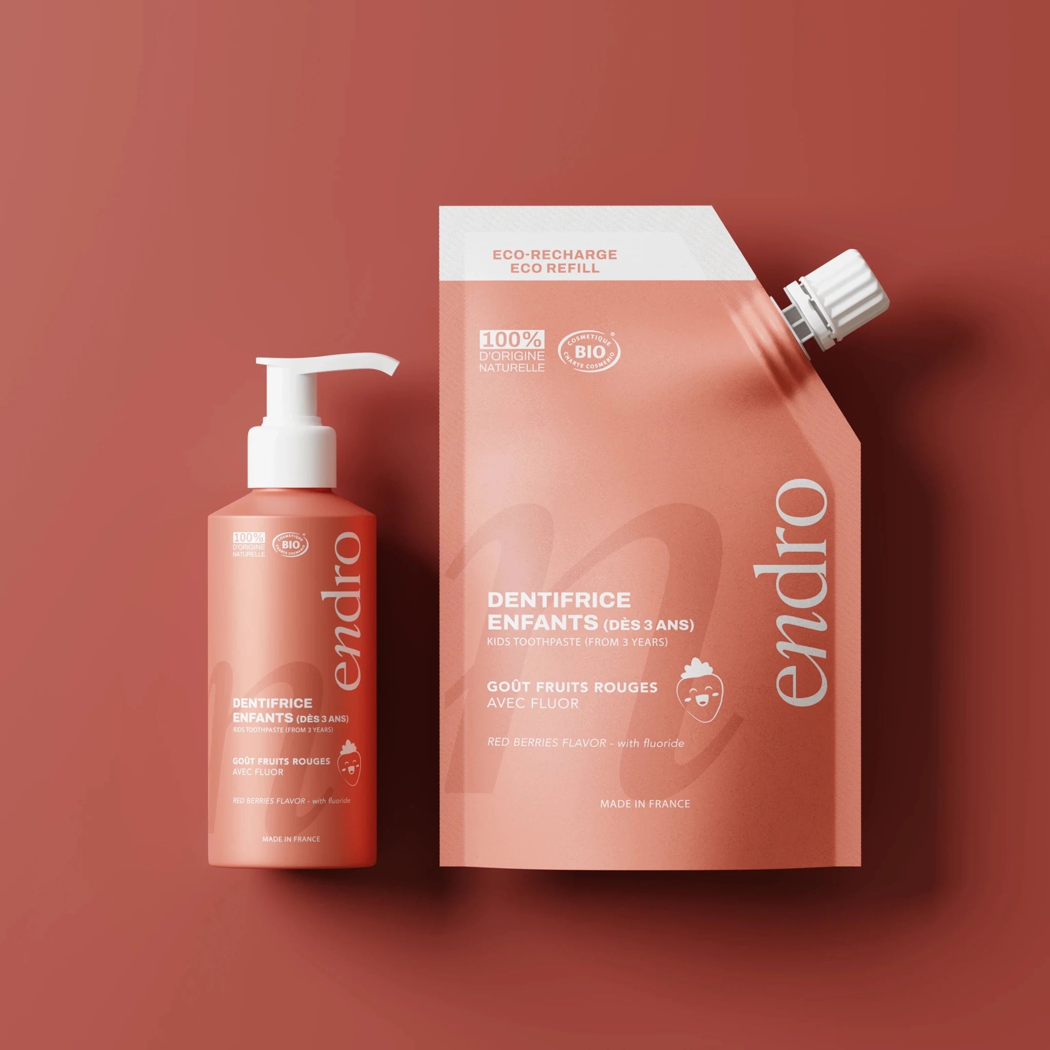 Dentifrice Fluor Enfants Fruits Rouges + Recharge - Endro Cosmetiques